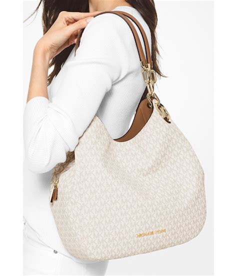 michael michael kors lillie large chain shoulder tote vanilla/acorn|Michael Michael Kors Lillie Large Chain Shoulder Tote.